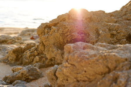 Beach rock from a beautiful secret beach in Bali, Indonesia.の写真素材