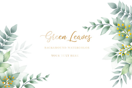 Beautiful green leaves background watercolorのイラスト素材