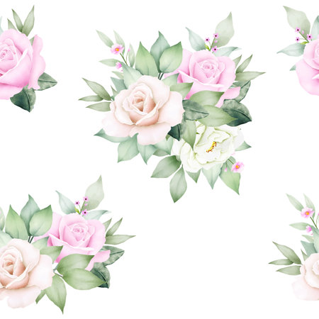 Seamless Pattern Floral Rose Watercolorのイラスト素材
