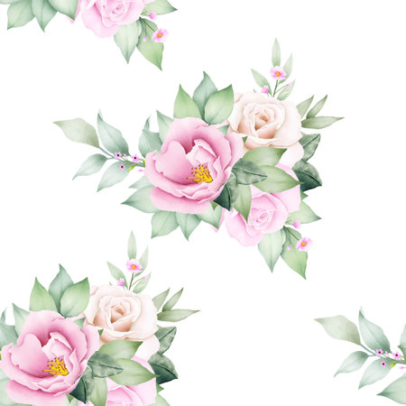 Seamless Pattern Floral Rose Watercolorのイラスト素材