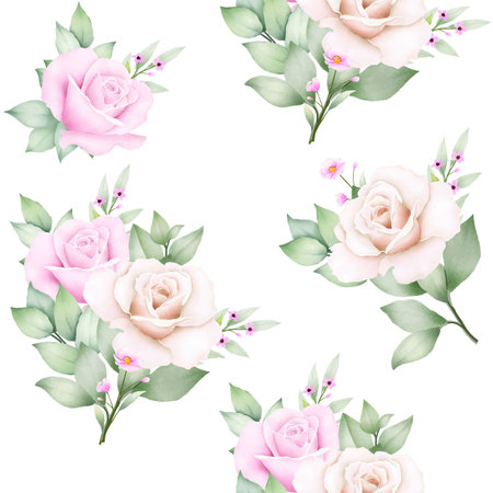 Seamless Pattern Floral Rose Watercolorのイラスト素材