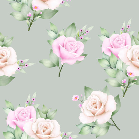 Seamless Pattern Floral Rose Watercolorのイラスト素材
