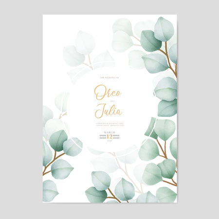 Elegant Greenery Eucalyptus Leaves Wedding Invitationのイラスト素材