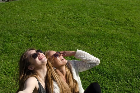 Two girlfriends enjoying time during the summerの写真素材
