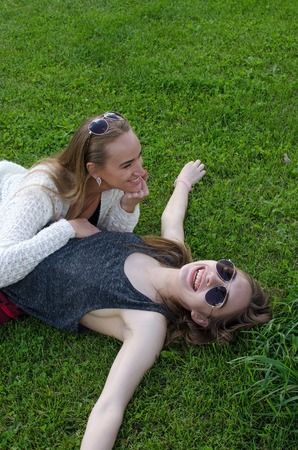 Two girlfriends enjoying time during the summerの写真素材