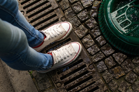 Close up of woman's legs in the sport shoesの写真素材