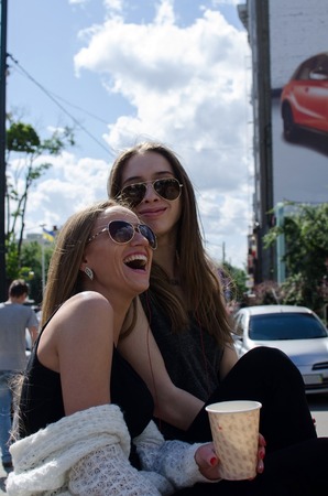 Two girlfriends enjoing time together during the summerの写真素材