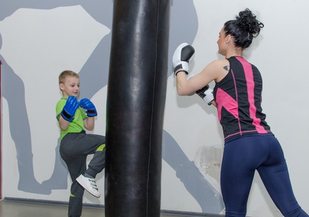 Mother and son are training boxingの写真素材