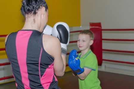 Mother and son are training boxingの写真素材