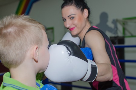 Mother and son are training boxingの写真素材
