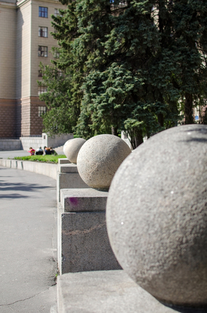 sphere of stone on the porchの写真素材