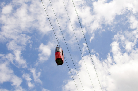 View to the cable railway in the park during summer time