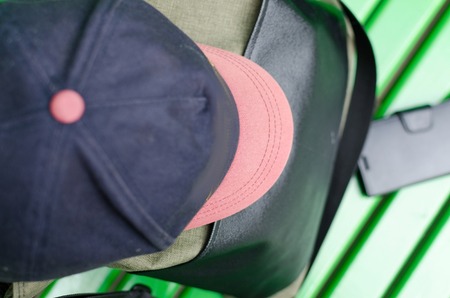 Set of men's style things on the benchの写真素材