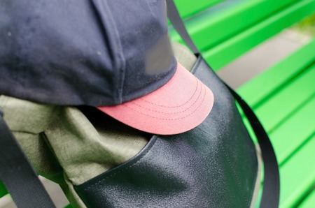 Set of men's style things on the benchの写真素材