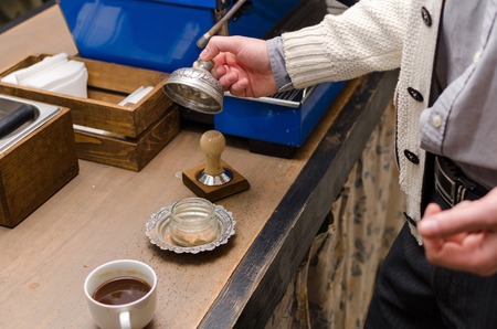 Close-up photo of making coffee processの写真素材