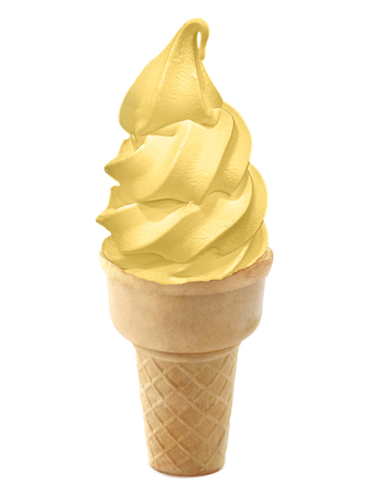 vanilla Ice cream in the cone on white backgroundの写真素材
