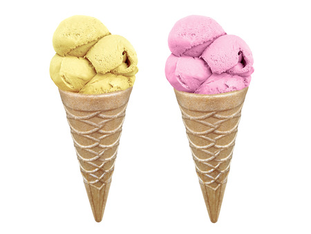 Set of ice cream in waffle cone isolated on white backgroundの写真素材