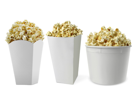Popcorn box isolated on a white isolated backgroundの写真素材