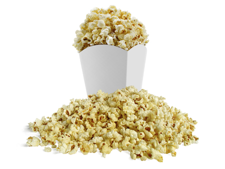 Popcorn box isolated on a white isolated backgroundの写真素材