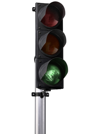 Green traffic light isolated on white backgroundの写真素材