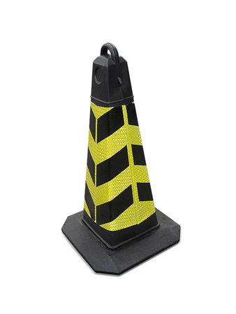 Traffic cone on the sidewalk isolated on white backgroundの写真素材