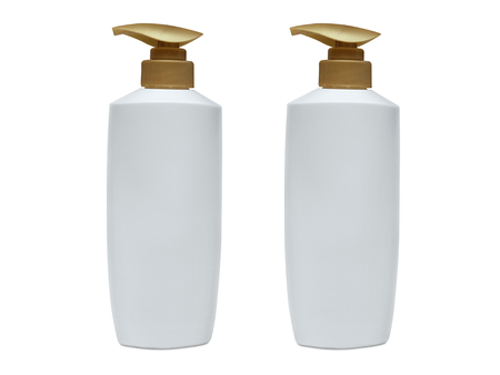 blank shampoo bottle on white isolated backgroundの写真素材