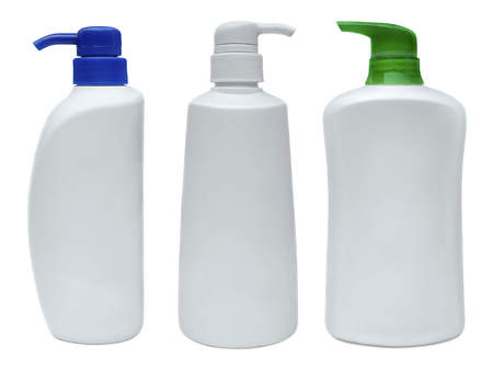blank shampoo bottle on white isolated backgroundの写真素材