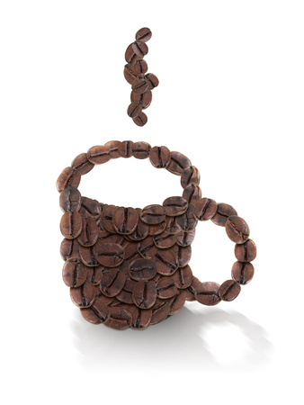 Coffee cup made of coffee beans Isolated on white backgroundの写真素材