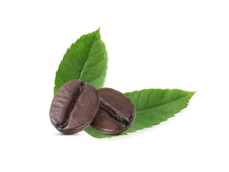 roasted coffee beans isolated on white backgroundの写真素材