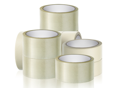 Roll adhesive tape, on isolated white backgroundの写真素材
