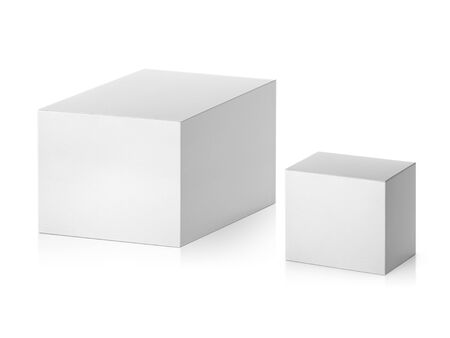 blank packaging white cardboard box isolated on white background ready for packaging designの写真素材