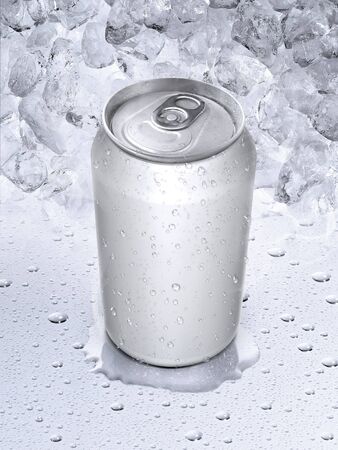 Cans of in ice on white backgroundの写真素材