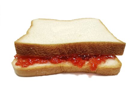 slice of bread with strawberry jam isolated on white