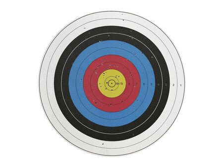 Numbered used dart board with number and full of dart holes