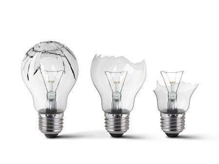 Broken light bulb isolated on white background