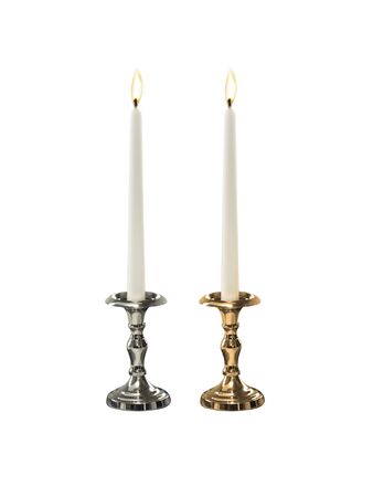 Candle on candlestick isolated on white backgroundの写真素材