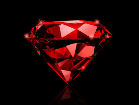 Dazzling diamond red gemstones on black backgroundの写真素材
