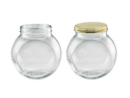 A transparent glass bottle in a white backgroundの写真素材
