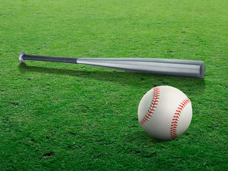 Baseball bat and ball isolated on white backgroundの写真素材