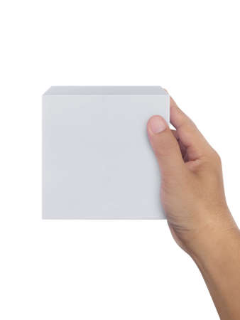 Box in hand on white background isolationの写真素材