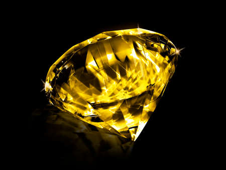 Dazzling diamond Yellow gemstones on black backgroundの写真素材