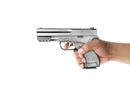 A man with gun silver metal isolated on white background