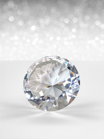 Dazzling diamond on white shining bokeh background. concept for chossing best diamond gem design