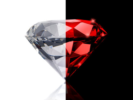 Concept creative idea. Dazzling diamond on white and black backgroundの写真素材