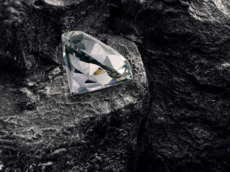 diamond on black coal backgroundの写真素材