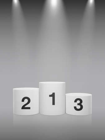White winners podium. Pedestal. Spotlight. 3D renderの写真素材