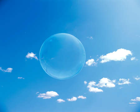 Soap bubbles bright sun and sky realistic background