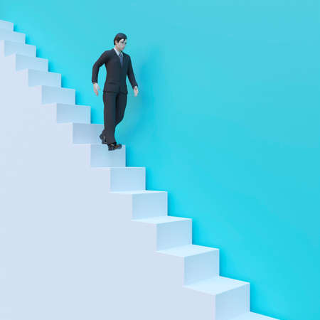 businessman walk down stairs. 3D render