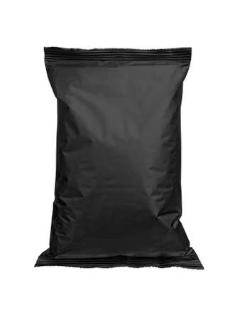 Black Packaging for food, chips, crackers, sweets, mockup for your design and advertising, an empty packaging formの写真素材