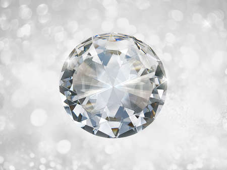 Dazzling diamond on white shining bokeh background. concept for chossing best diamond gem designの写真素材